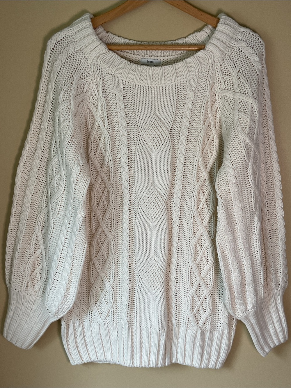 JODIFL Cream Cable Knit Acrylic Scoop Neck Sweater Size L